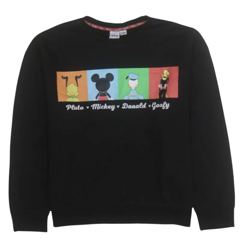 Disney Black Sweatshirt Women's Large Printed Pluto Mickey Donald Goofy Graphic Pullover Top sold by Vintage Club