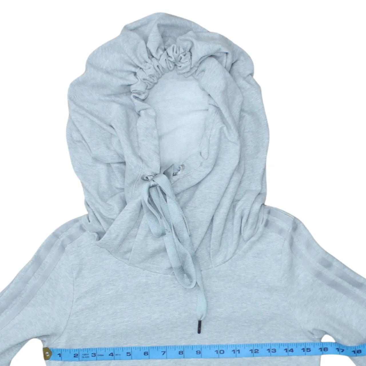Adidas Light Grey Hoodie Women’s XSmall Three Stripe Sleeves Drawstring Funnel Hood Pullover sold by Vintage Club product image thumbnail 5