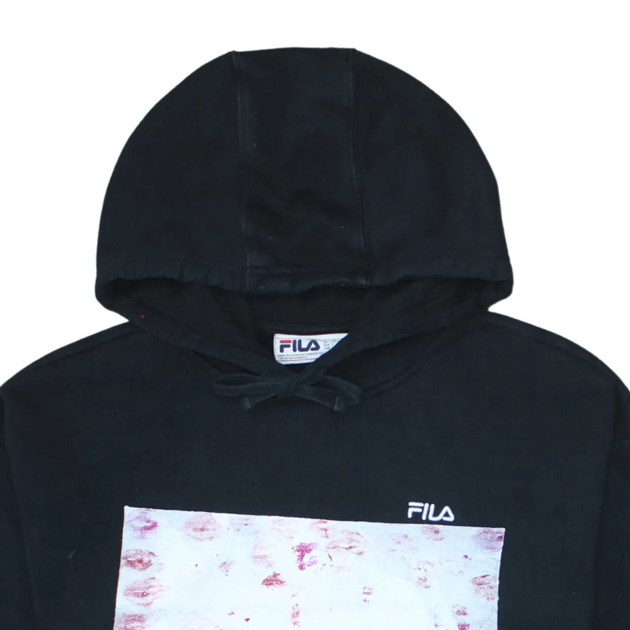 Fila Black Hoodie Women’s Large Printed Graphic Front Embroidered Chest Logo Pullover Sweatshirt sold by Vintage Club product image thumbnail 3