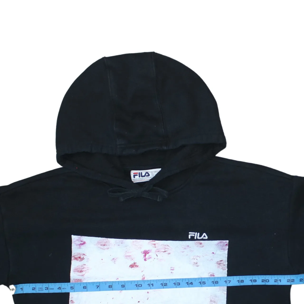 Fila Black Hoodie Women’s Large Printed Graphic Front Embroidered Chest Logo Pullover Sweatshirt sold by Vintage Club product image thumbnail 5