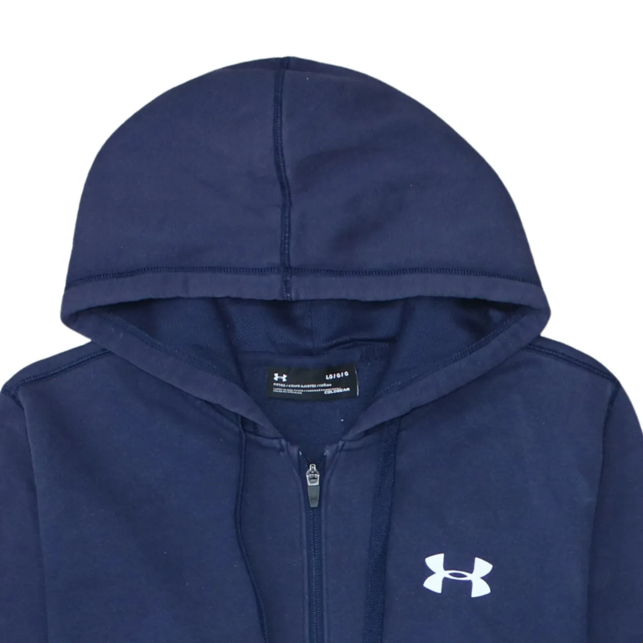 Under Armour Navy Blue Zip Hoodie Men's Large Printed Logo Split Pocket Fleece Sweatshirt sold by Vintage Club product image thumbnail 3