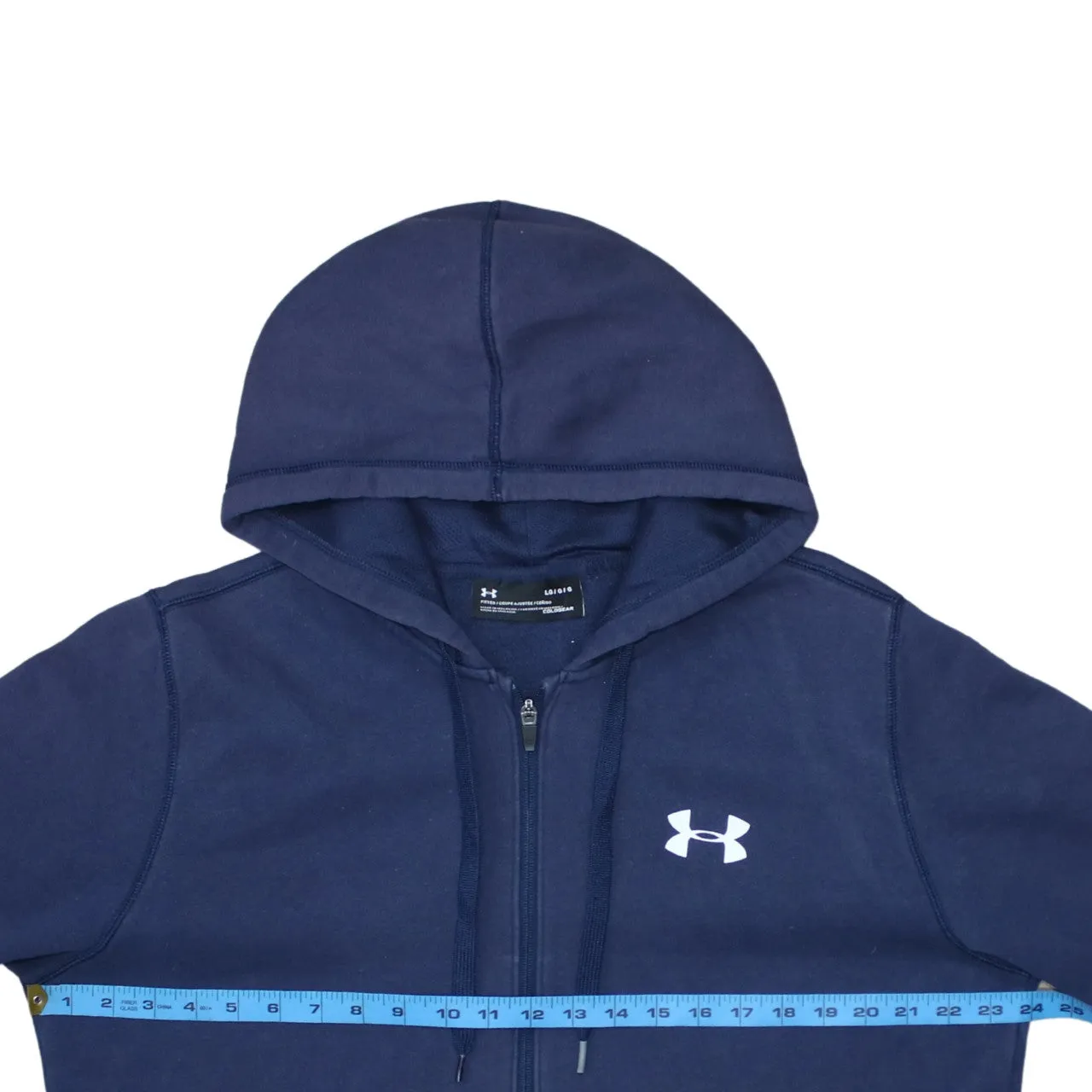 Under Armour Navy Blue Zip Hoodie Men's Large Printed Logo Split Pocket Fleece Sweatshirt sold by Vintage Club product image thumbnail 5