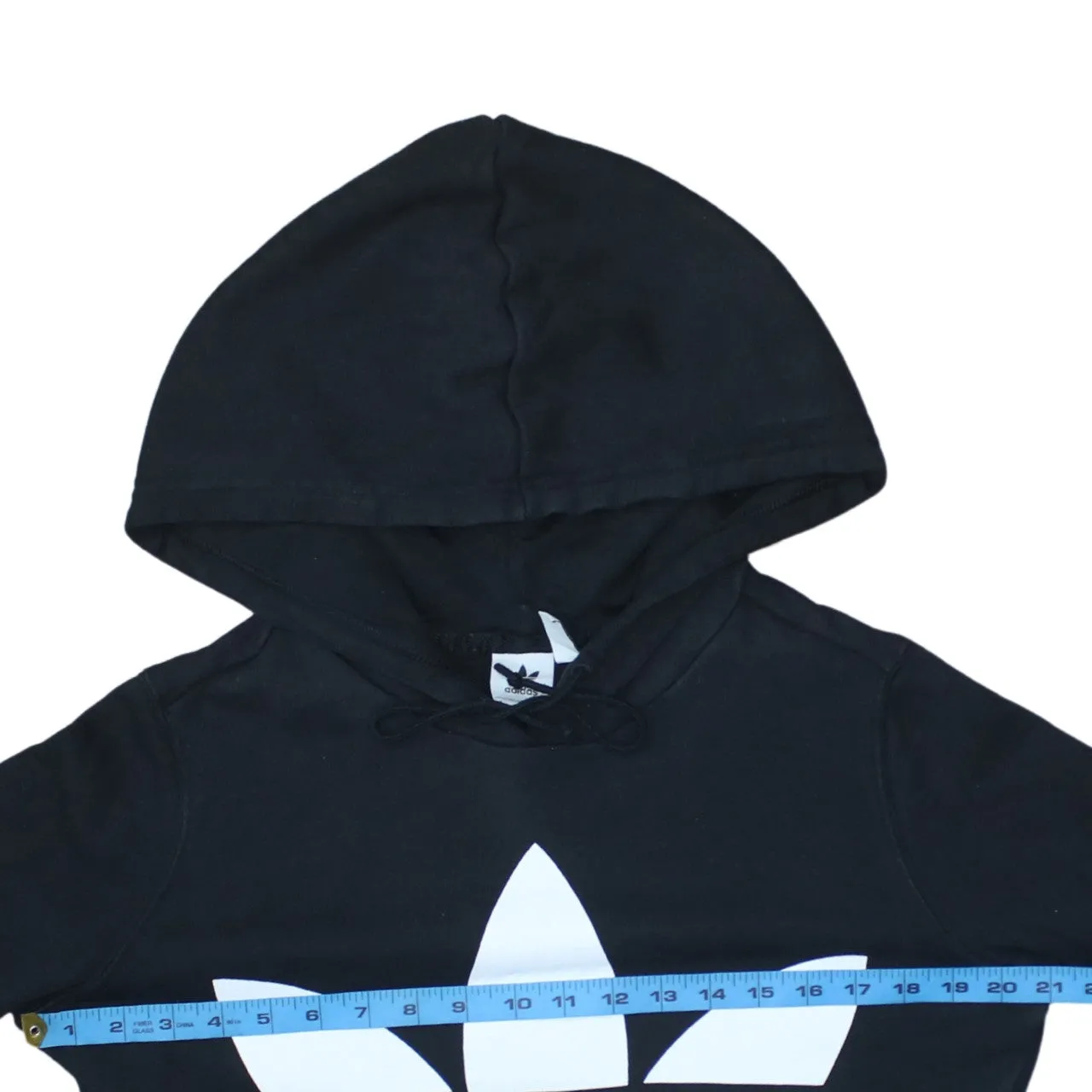 Adidas Black Hoodie Women’s Small Trefoil Printed Logo Drawstring Hood Pullover Sweatshirt sold by Vintage Club product image thumbnail 5