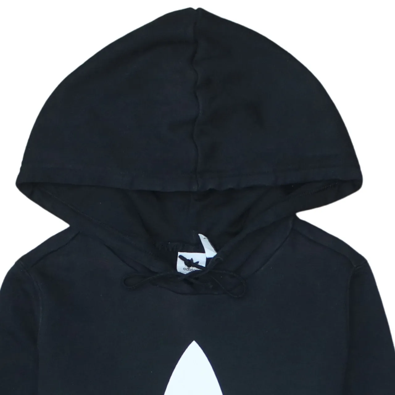 Adidas Black Hoodie Women’s Small Trefoil Printed Logo Drawstring Hood Pullover Sweatshirt sold by Vintage Club product image thumbnail 3