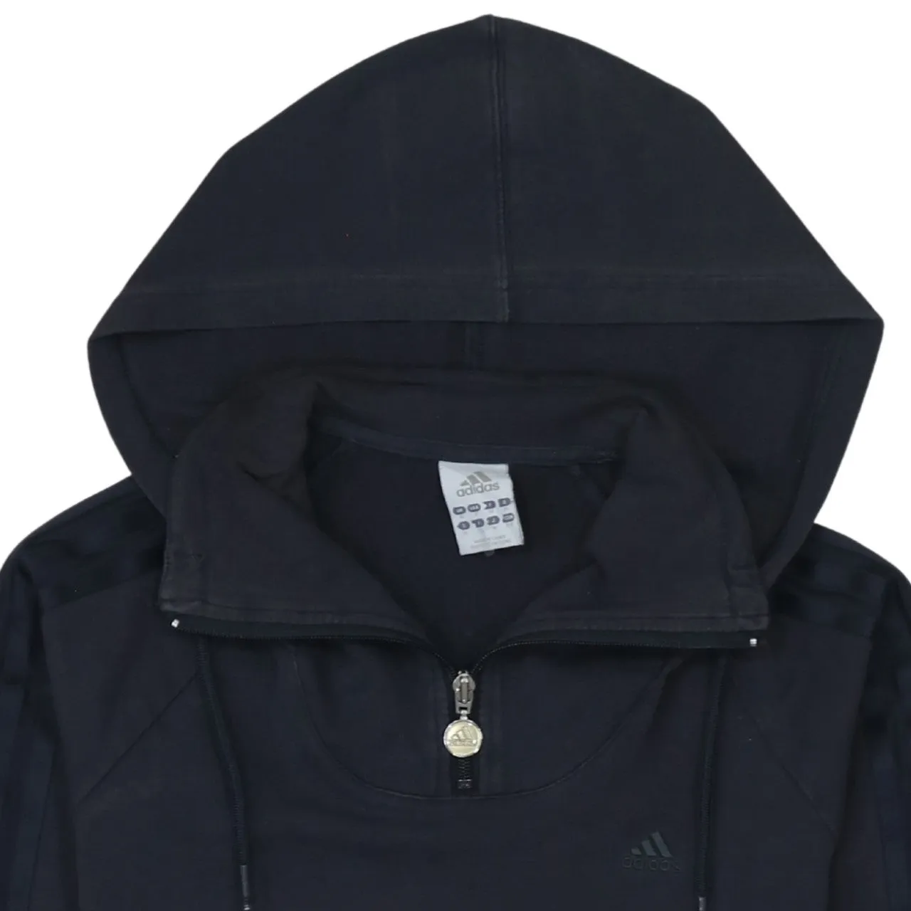 Adidas Black Hoodie Women’s Small Quarter Zip Three Stripe Sleeves Kangaroo Pocket Sweatshirt sold by Vintage Club product image thumbnail 3