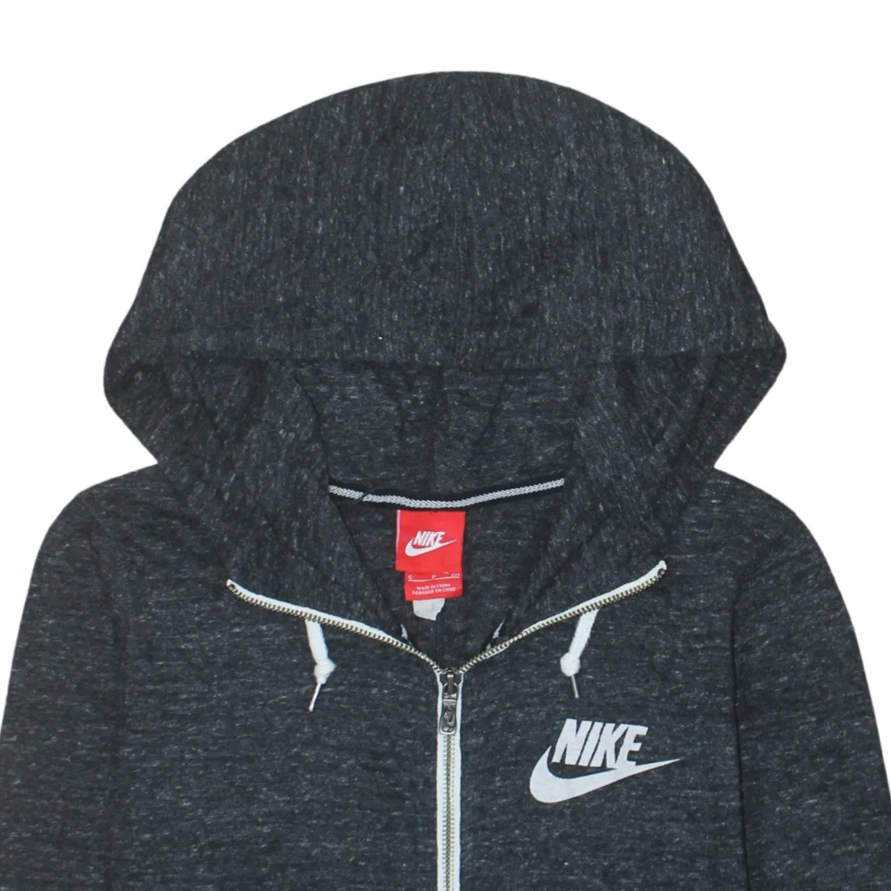 Nike Charcoal Full Zip Hoodie Women’s Small Printed Swoosh Logo Drawstring Hood Sweatshirt sold by Vintage Club product image thumbnail 3
