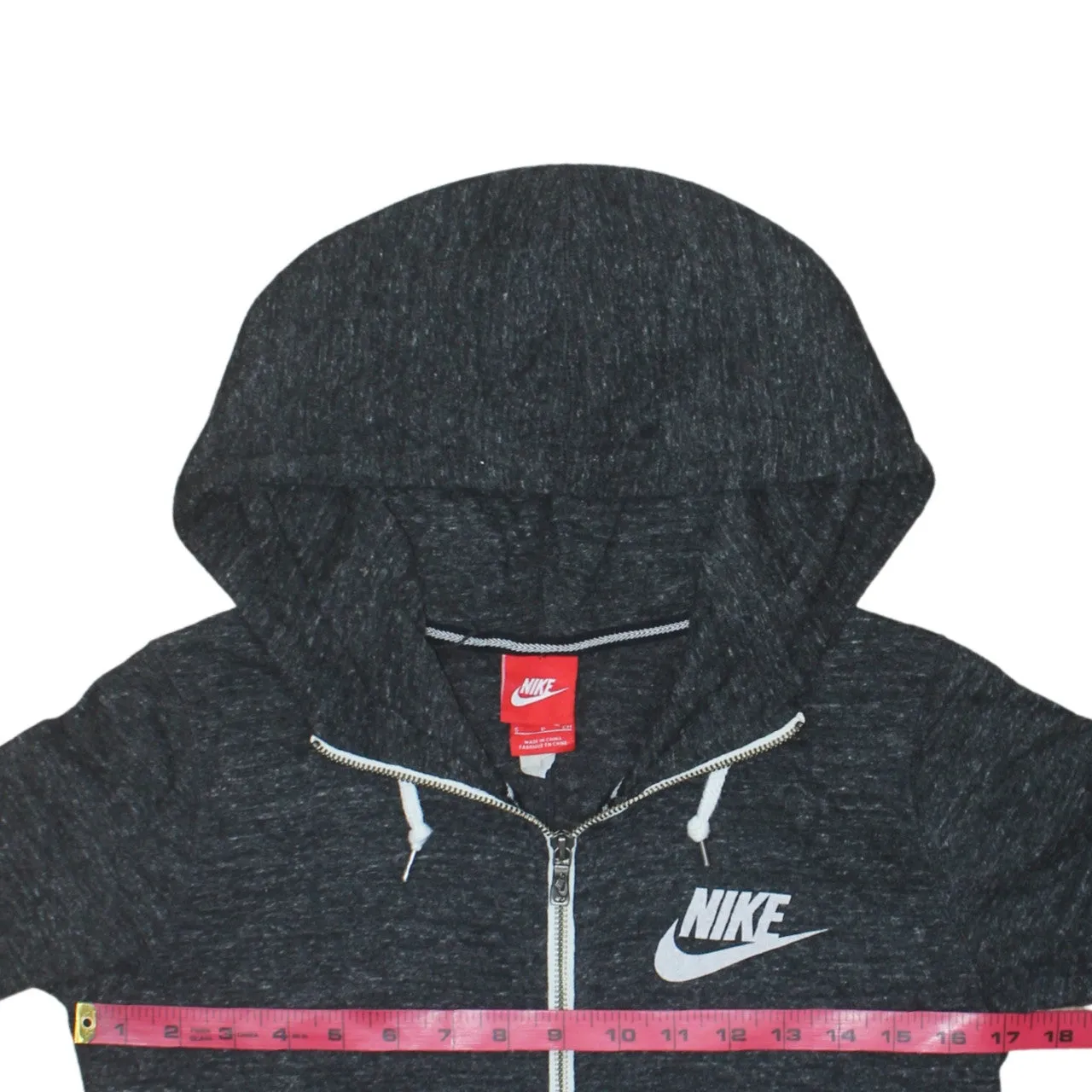 Nike Charcoal Full Zip Hoodie Women’s Small Printed Swoosh Logo Drawstring Hood Sweatshirt sold by Vintage Club product image thumbnail 5