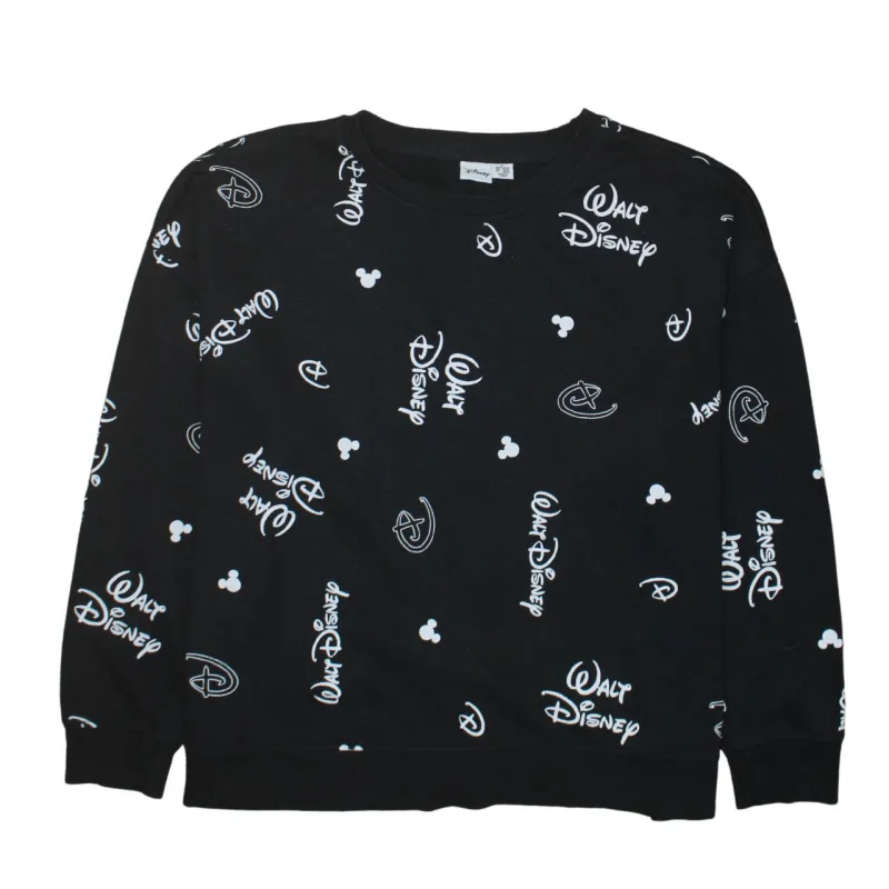 Disney Black Sweatshirt Women’s XLarge All Over Walt Disney Print Fleece Pullover Top sold by Vintage Club