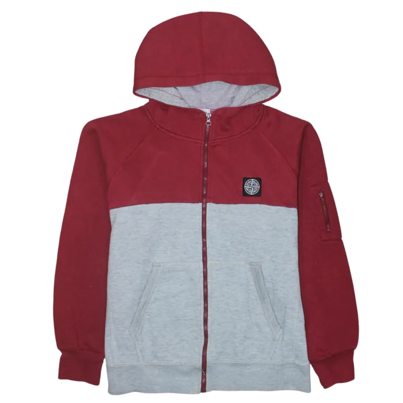 Stone Island Burgundy Grey Hoodie Women’s Large Full Zip Badge Logo Arm Pocket Sweatshirt sold by Vintage Club