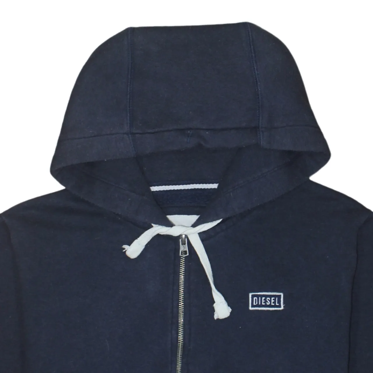Diesel Navy Blue Zip Hoodie Women’s Medium Embroidered Chest Logo Drawstring Pockets Sweatshirt sold by Vintage Club product image thumbnail 3