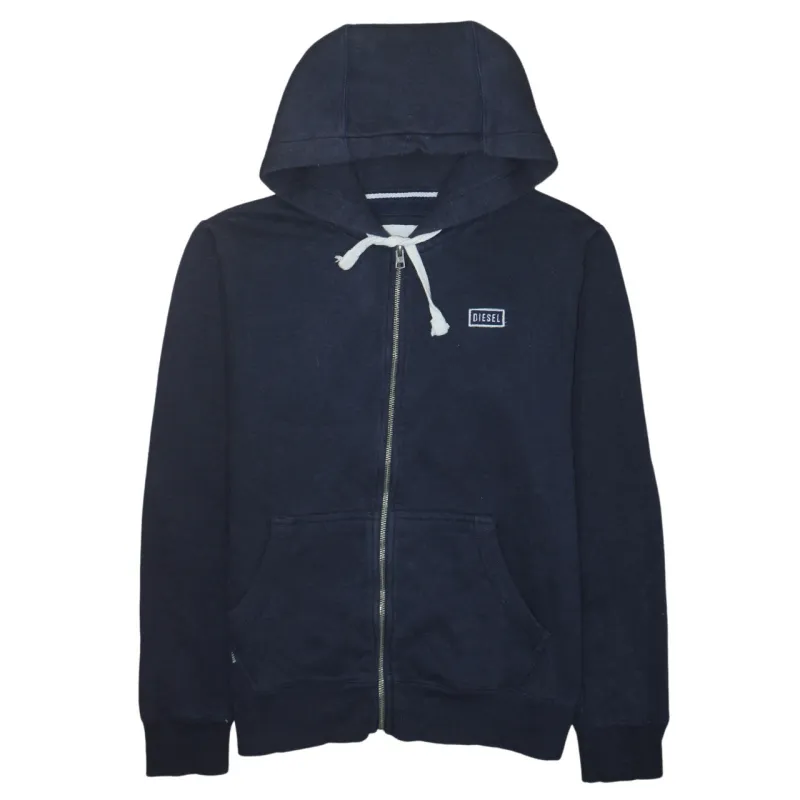 Diesel Navy Blue Zip Hoodie Women’s Medium Embroidered Chest Logo Drawstring Pockets Sweatshirt made by Diesel