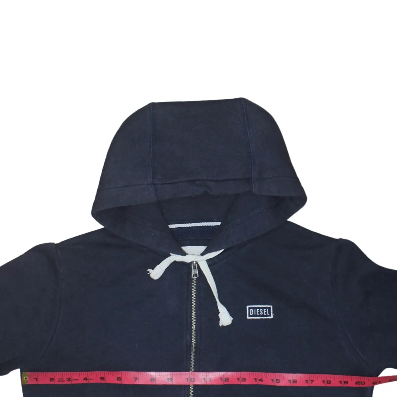 Diesel Navy Blue Zip Hoodie Women’s Medium Embroidered Chest Logo Drawstring Pockets Sweatshirt sold by Vintage Club product image thumbnail 5