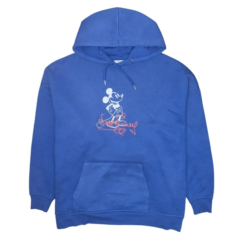 Disney Blue Hoodie Women’s Small Printed Mickey Graphic Front Back Pullover Sweatshirt made by Disney