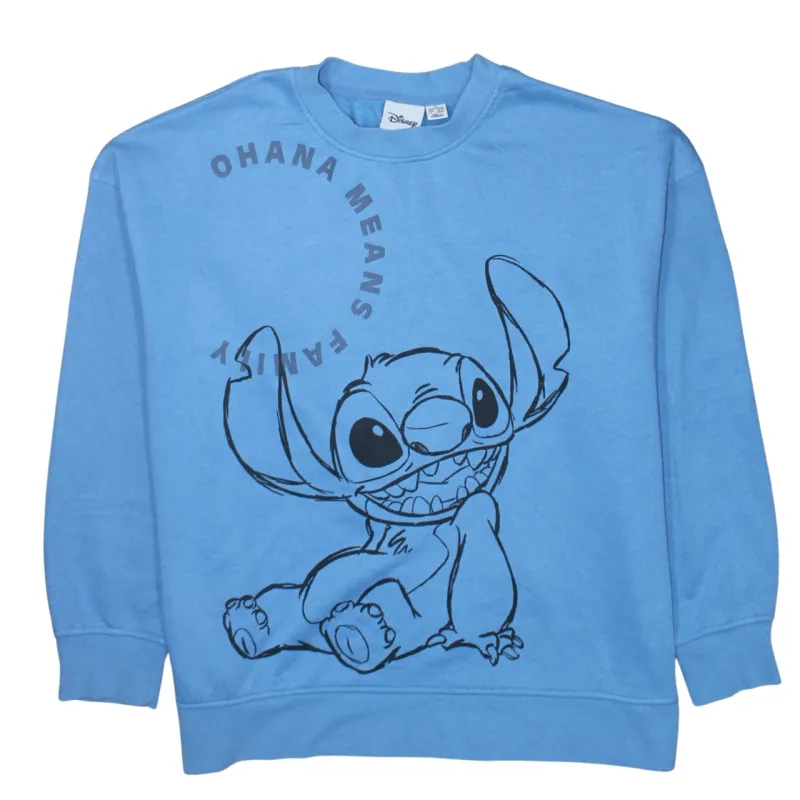 Disney Blue Sweatshirt Women’s XLarge Printed Stitch Graphic Ohana Means Family Pullover Top made by Disney