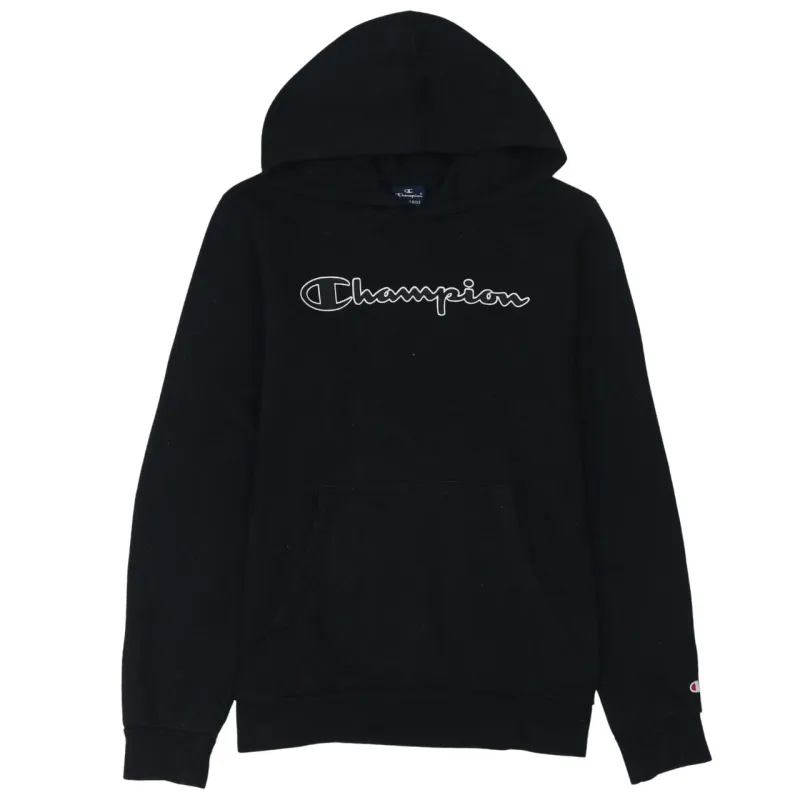 Champion Black Hoodie Women’s XXLarge Embroidered Script Logo Front Pocket Pullover Sweatshirt sold by Vintage Club