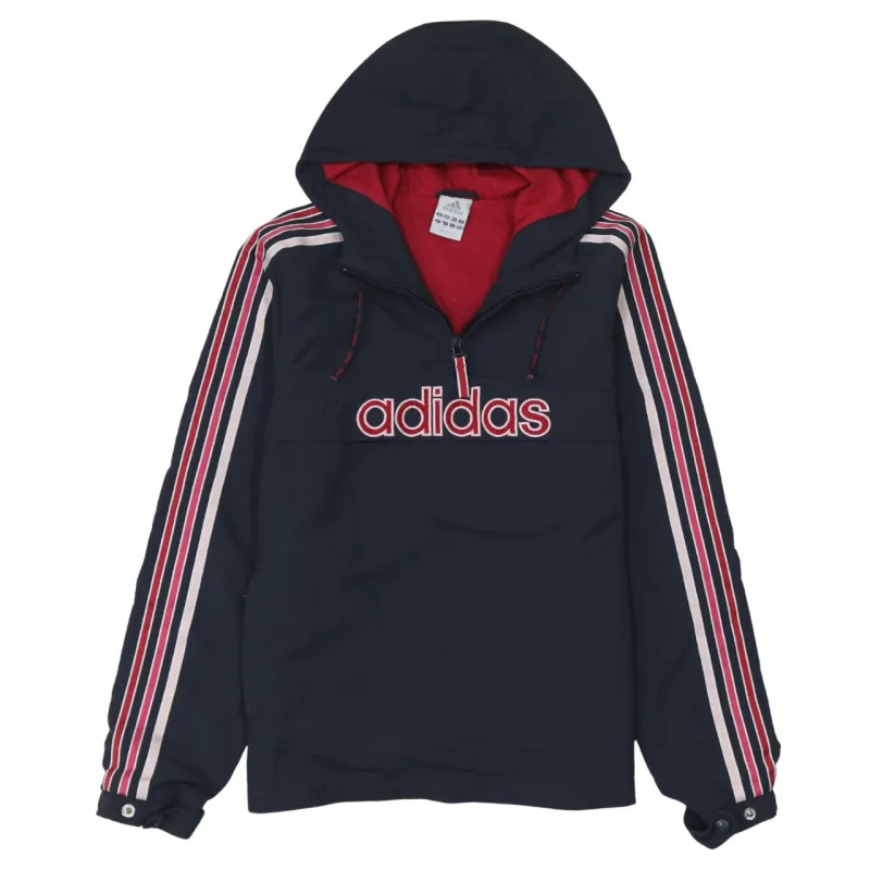 Adidas Navy Blue Hoodie Women’s Small Embroidered Logo Three Stripe Sleeves Pullover Jacket sold by Vintage Club