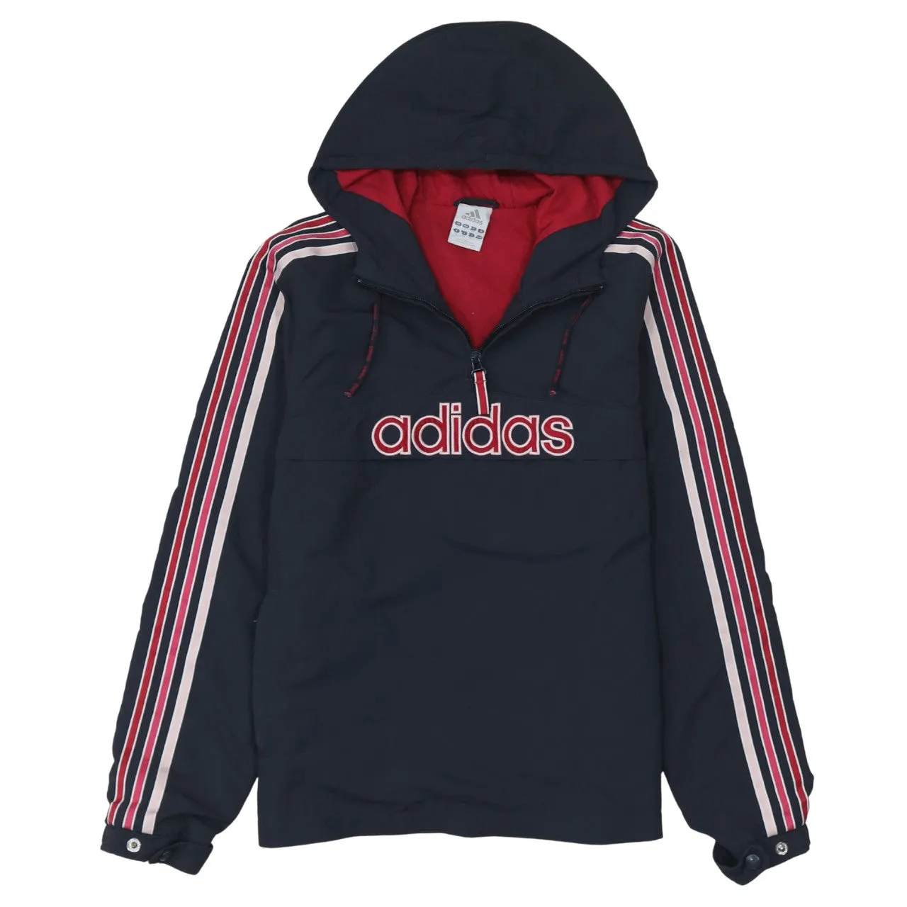 Adidas Navy Blue Hoodie Women’s Small Embroidered Logo Three Stripe Sleeves Pullover Jacket sold by Vintage Club