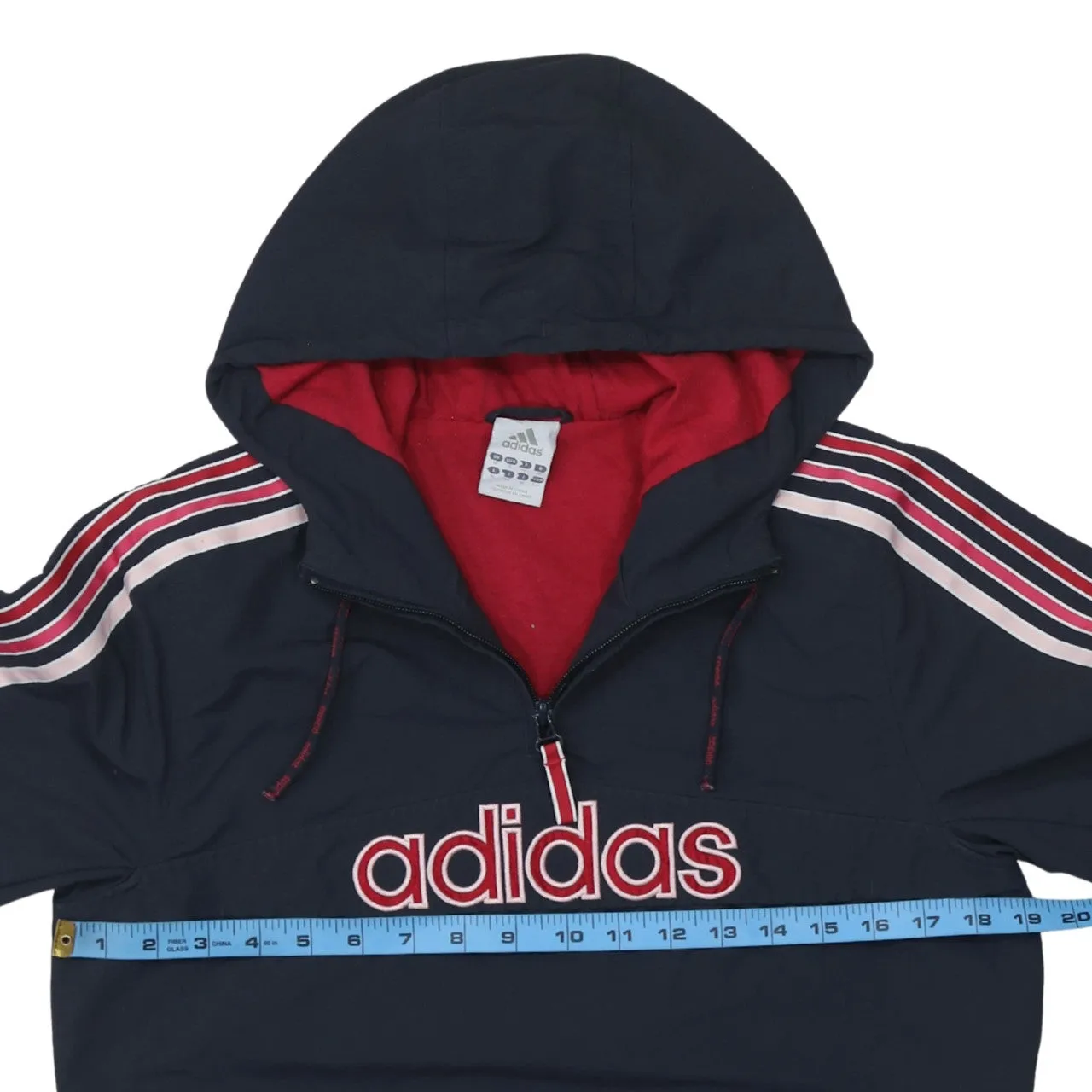 Adidas Navy Blue Hoodie Women’s Small Embroidered Logo Three Stripe Sleeves Pullover Jacket sold by Vintage Club product image thumbnail 5