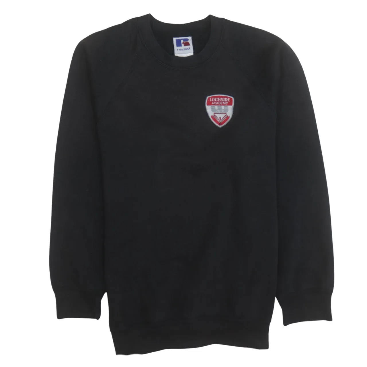Russell Athletic Black Sweatshirt Men's Medium Embroidered School Crest Logo Crewneck Pullover sold by Vintage Club