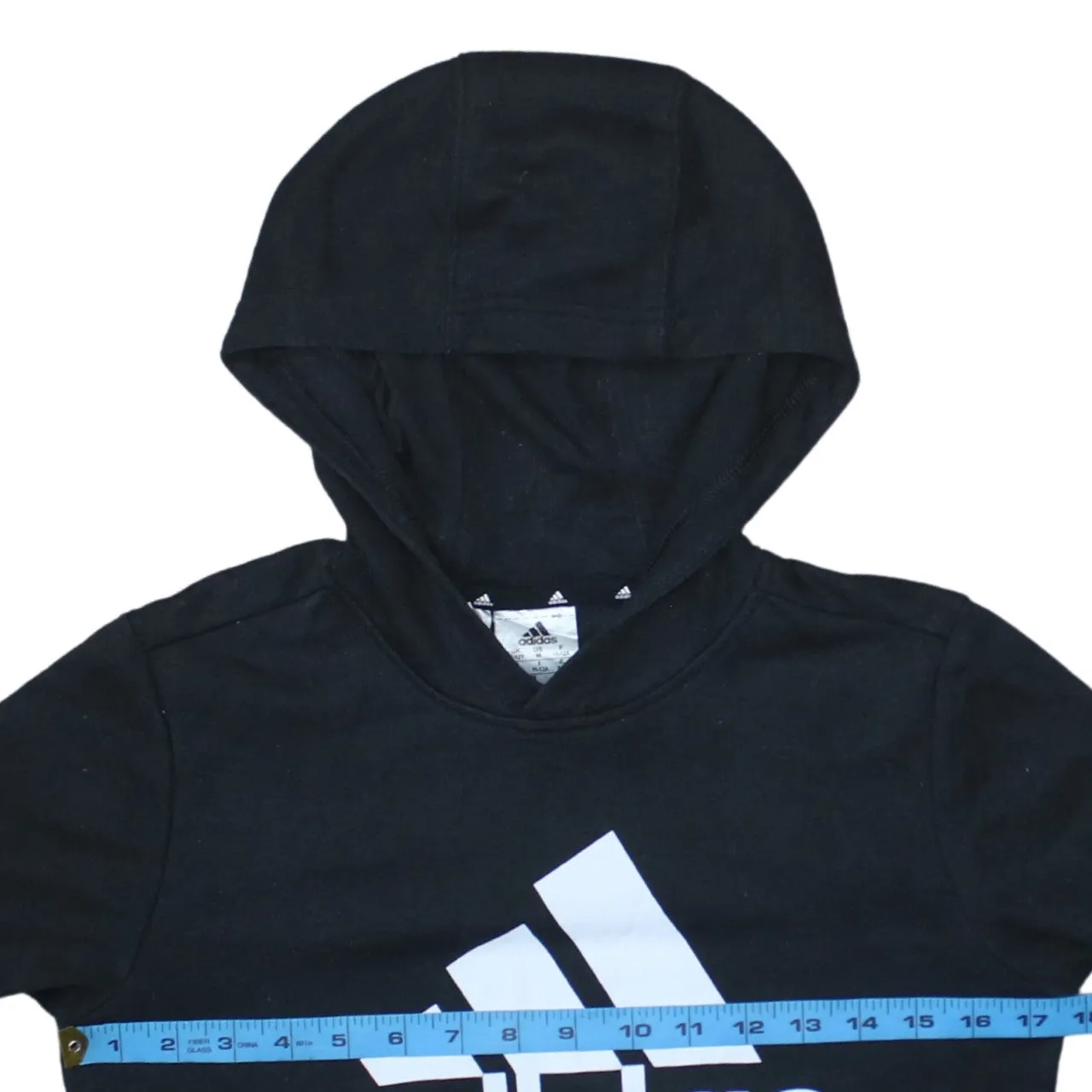 Adidas Black Hoodie Women’s Medium Printed Logo Front Pocket Pullover Sweatshirt sold by Vintage Club product image thumbnail 5