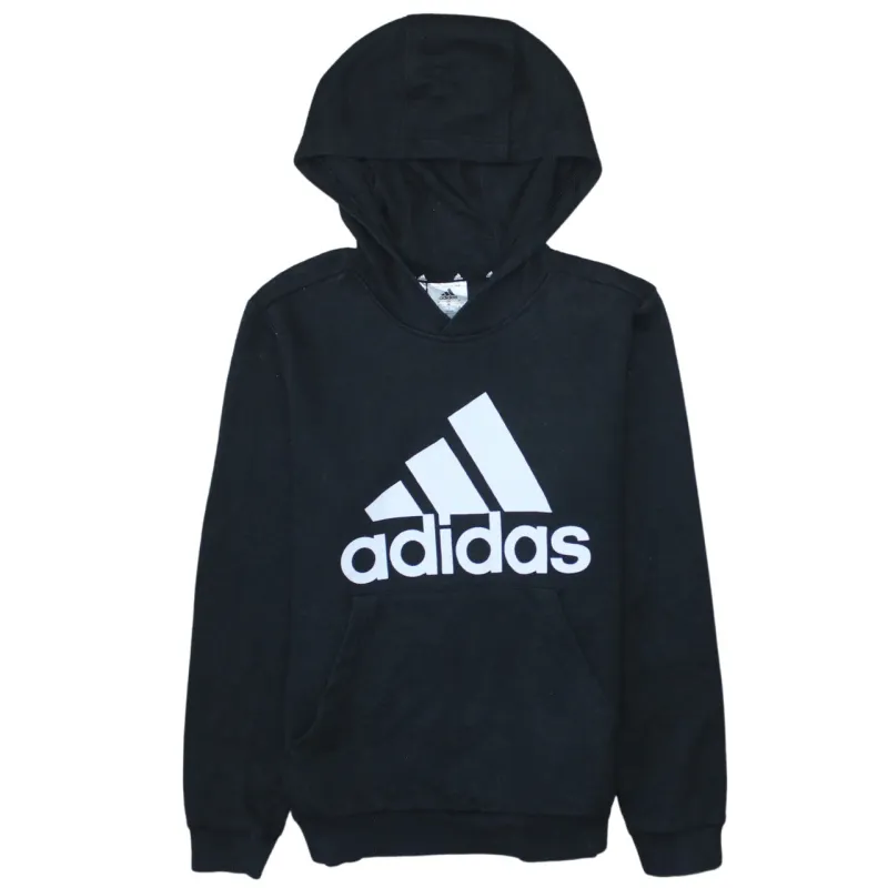 Adidas Black Hoodie Women’s Medium Printed Logo Front Pocket Pullover Sweatshirt sold by Vintage Club