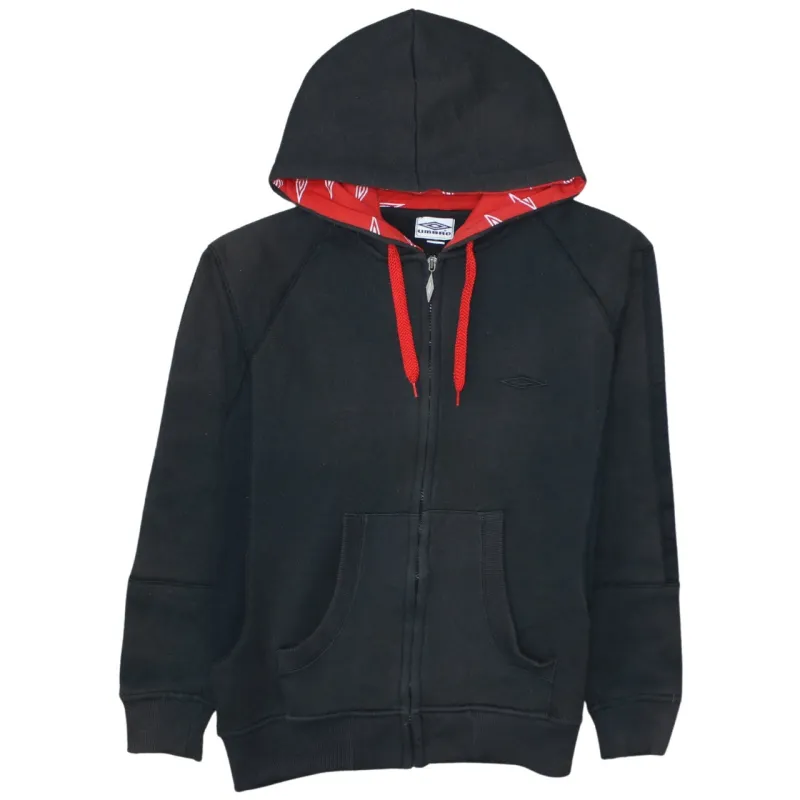Umbro Black Full Zip Hoodie Men's Small Red Drawcord Logo Back Embossed Hooded Top sold by Vintage Club