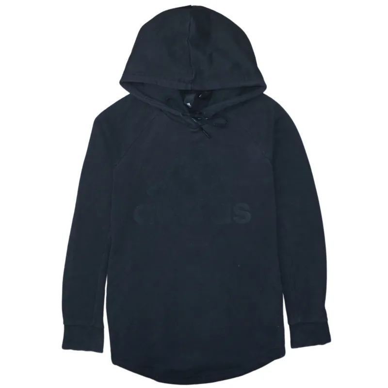 Adidas Navy Blue Hoodie Women’s Small Embossed Logo Longline Pullover Sweatshirt Top sold by Vintage Club