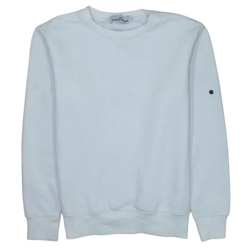 Stone Island White Sweatshirt Men’s Small Minimal Logo Sleeve Badge Ready Pullover sold by Vintage Club