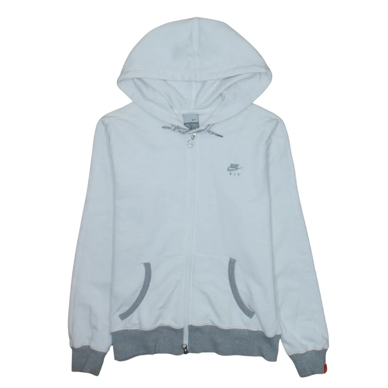 Nike White Full Zip Hoodie Women’s Large Embroidered Air Logo Grey Rib Trim Sweatshirt sold by Vintage Club