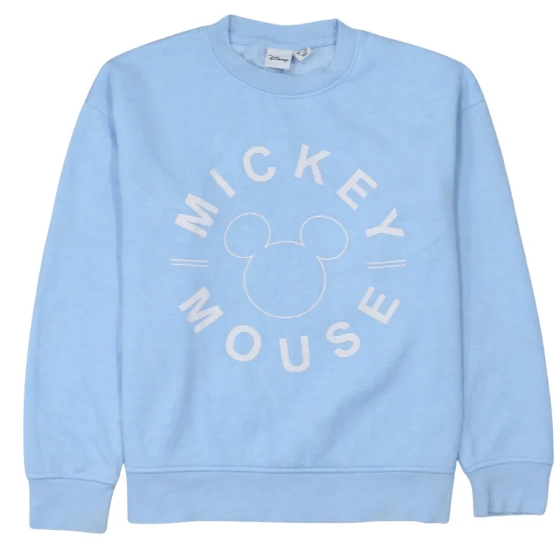 Disney Light Blue Sweatshirt Women's XXS Printed Mickey Mouse Logo Fleece Pullover Top sold by Vintage Club