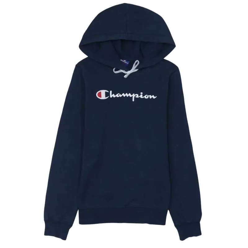 Champion Navy Blue Hoodie Women's Medium Printed Chest Logo Pullover Sweatshirt sold by Vintage Club