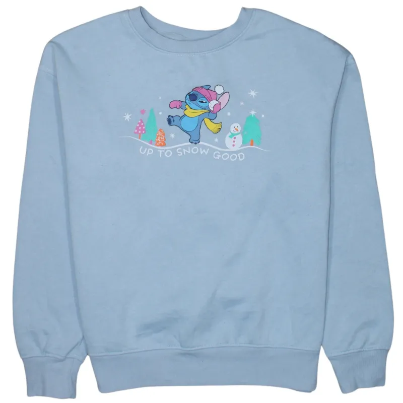 Disney Light Blue Sweatshirt Women’s XSmall Stitch Printed Graphic Crewneck Pullover Top sold by Vintage Club