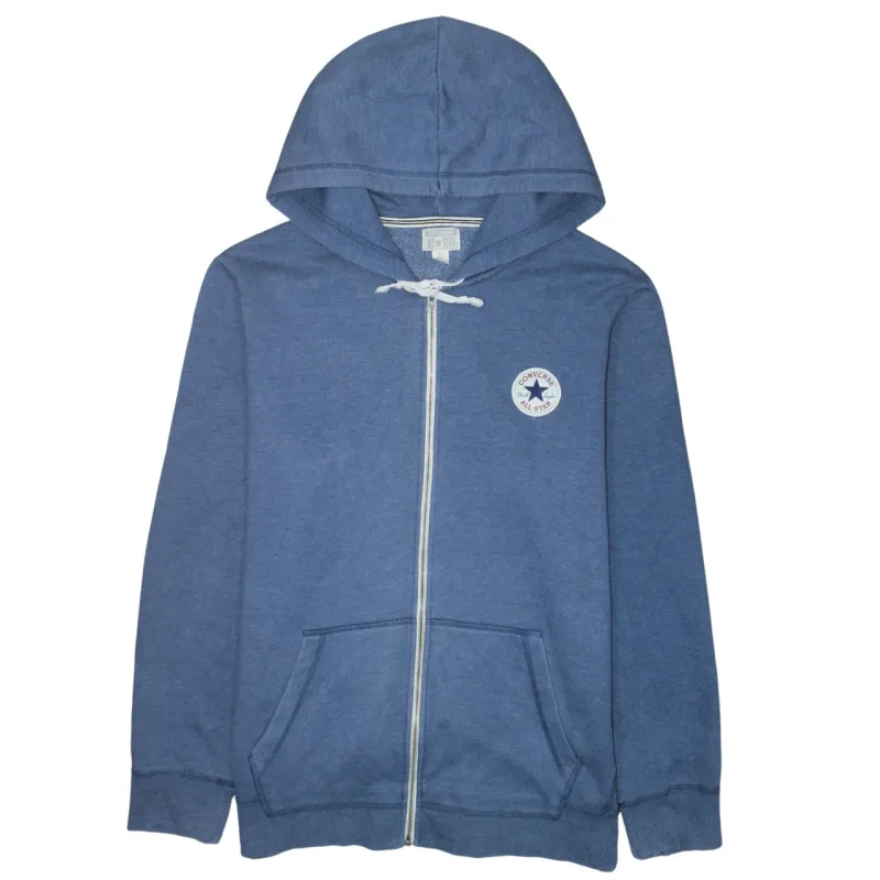 Converse Blue Full Zip Hoodie Women’s XLarge Printed Chest Logo Split Pocket Sweatshirt sold by Vintage Club