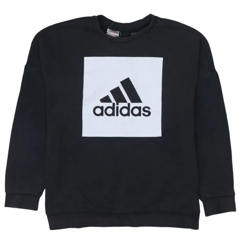 Adidas Black Sweatshirt Men's Small Printed Box Logo Crewneck Pullover Fleece Top sold by Vintage Club