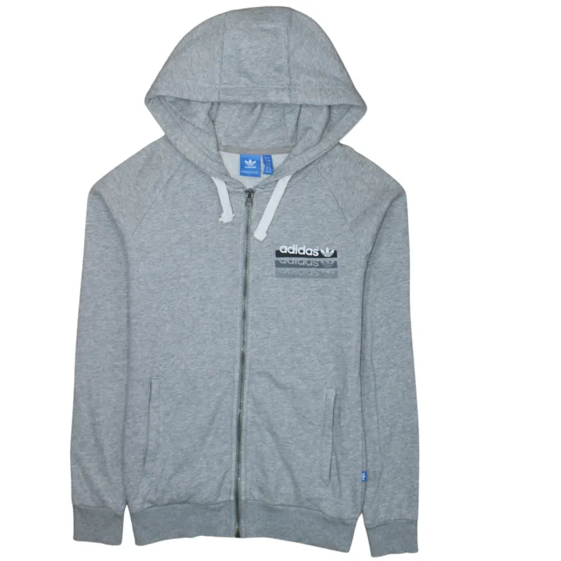 Adidas Grey Full Zip Hoodie Women’s XSmall Printed Trefoil Logo Pockets Casual Sweatshirt sold by Vintage Club