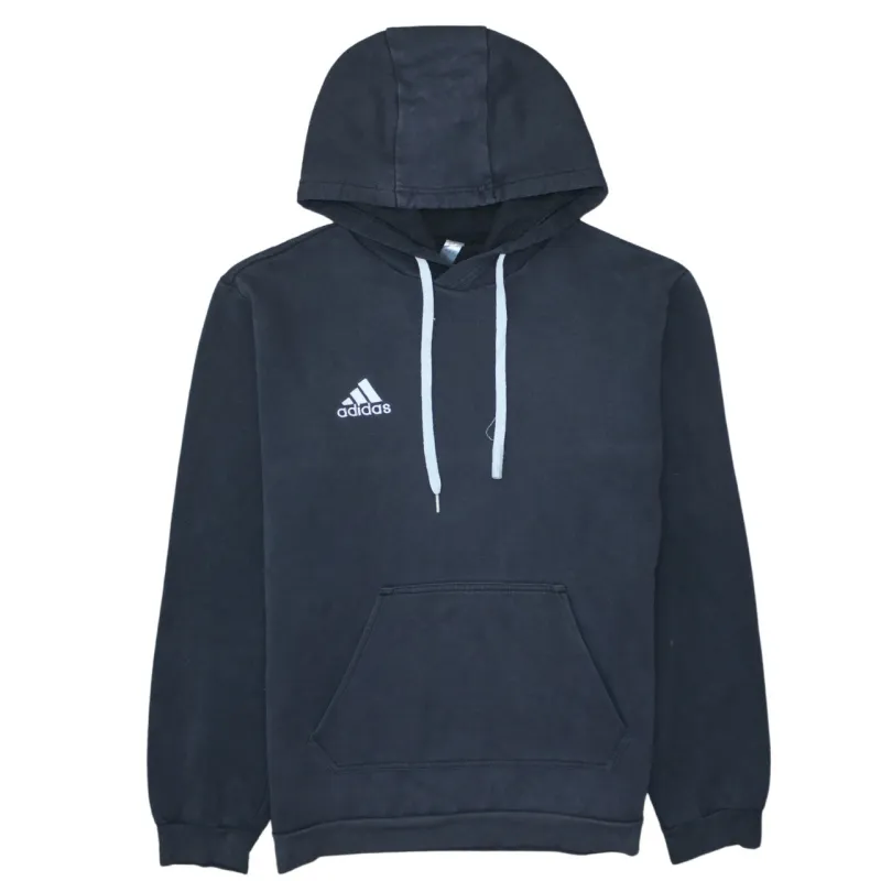 Adidas Black Hoodie Men's Medium Embroidered Chest Logo Drawstring Pullover Sweatshirt sold by Vintage Club