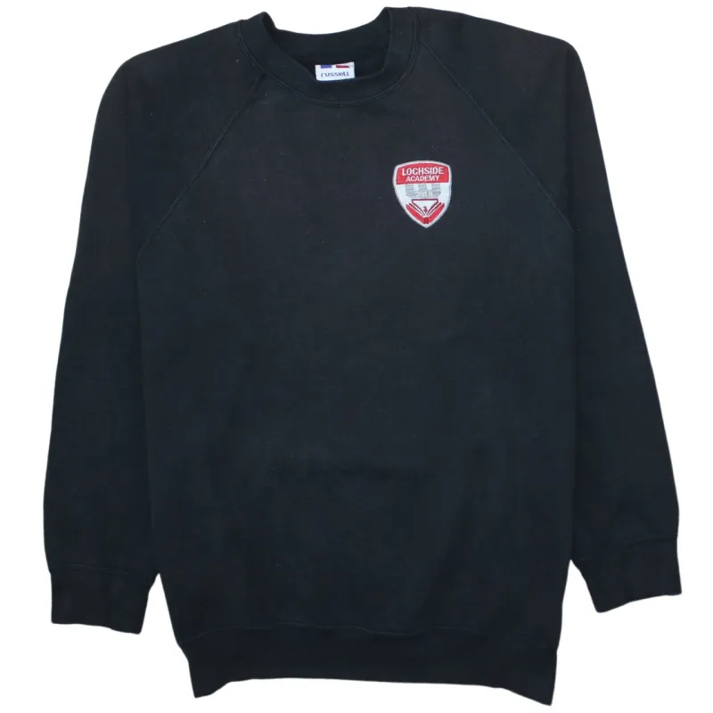 Russell Athletic Black Sweatshirt Men’s Medium Embroidered Lochside Academy Logo Pullover sold by Vintage Club