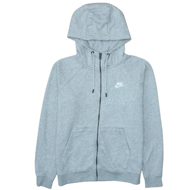Nike Light Grey Full Zip Hoodie Women's Medium Embroidered Swoosh Split Pockets Fleece Sweatshirt sold by Vintage Club