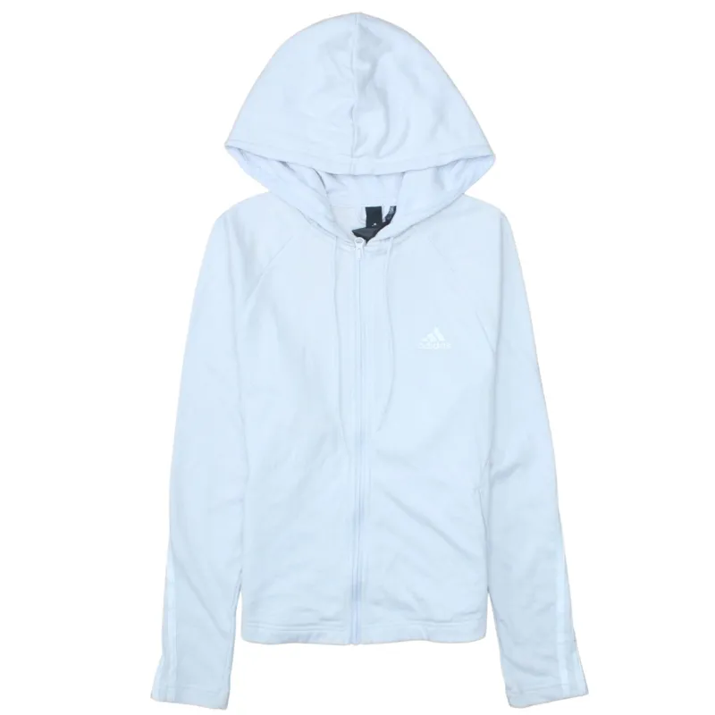 Adidas White Zip Hoodie Women’s Small Embroidered Logo Three Stripe Sleeves Sweatshirt sold by Vintage Club
