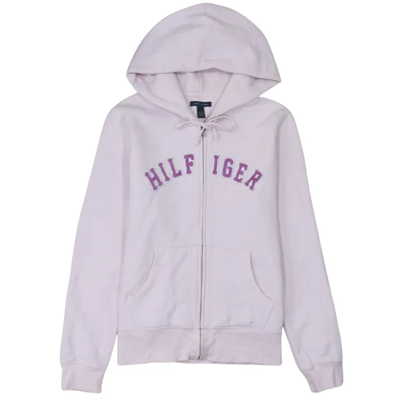 Tommy Hilfiger Light Pink Hoodie Women’s Medium Zip Front Embroidered Hilfiger Logo Sweatshirt made by Tommy Hilfiger