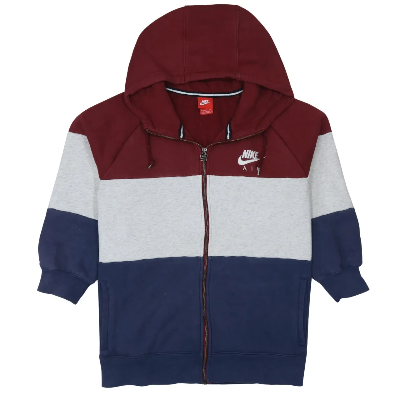 Nike Burgundy Red Colour Block Hoodie Women’s XLarge Embroidered Air Logo Zip Sweatshirt sold by Vintage Club