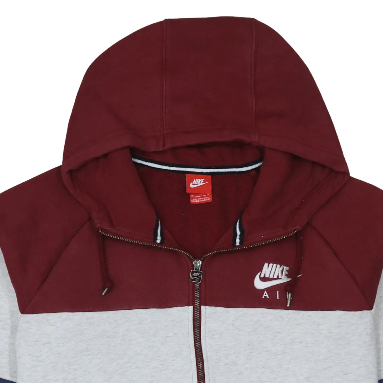 Nike Burgundy Red Colour Block Hoodie Women’s XLarge Embroidered Air Logo Zip Sweatshirt sold by Vintage Club product image thumbnail 3
