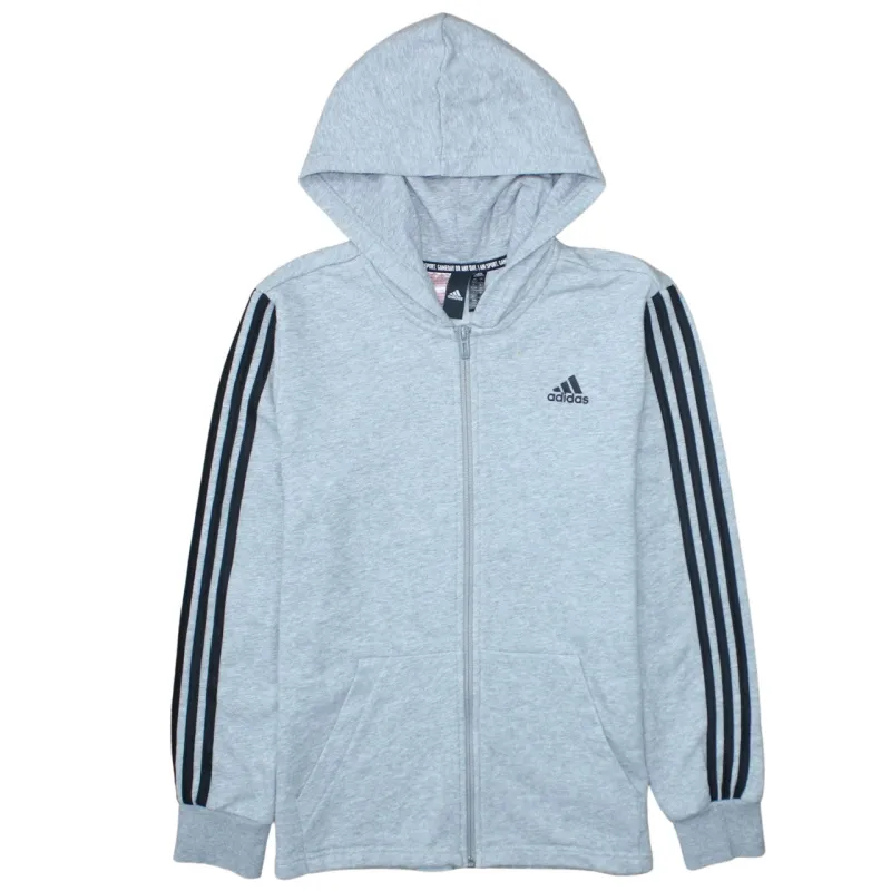 Adidas Light Grey Hoodie Women’s Large Full Zip Three Stripe Sleeves Printed Logo Sweatshirt sold by Vintage Club