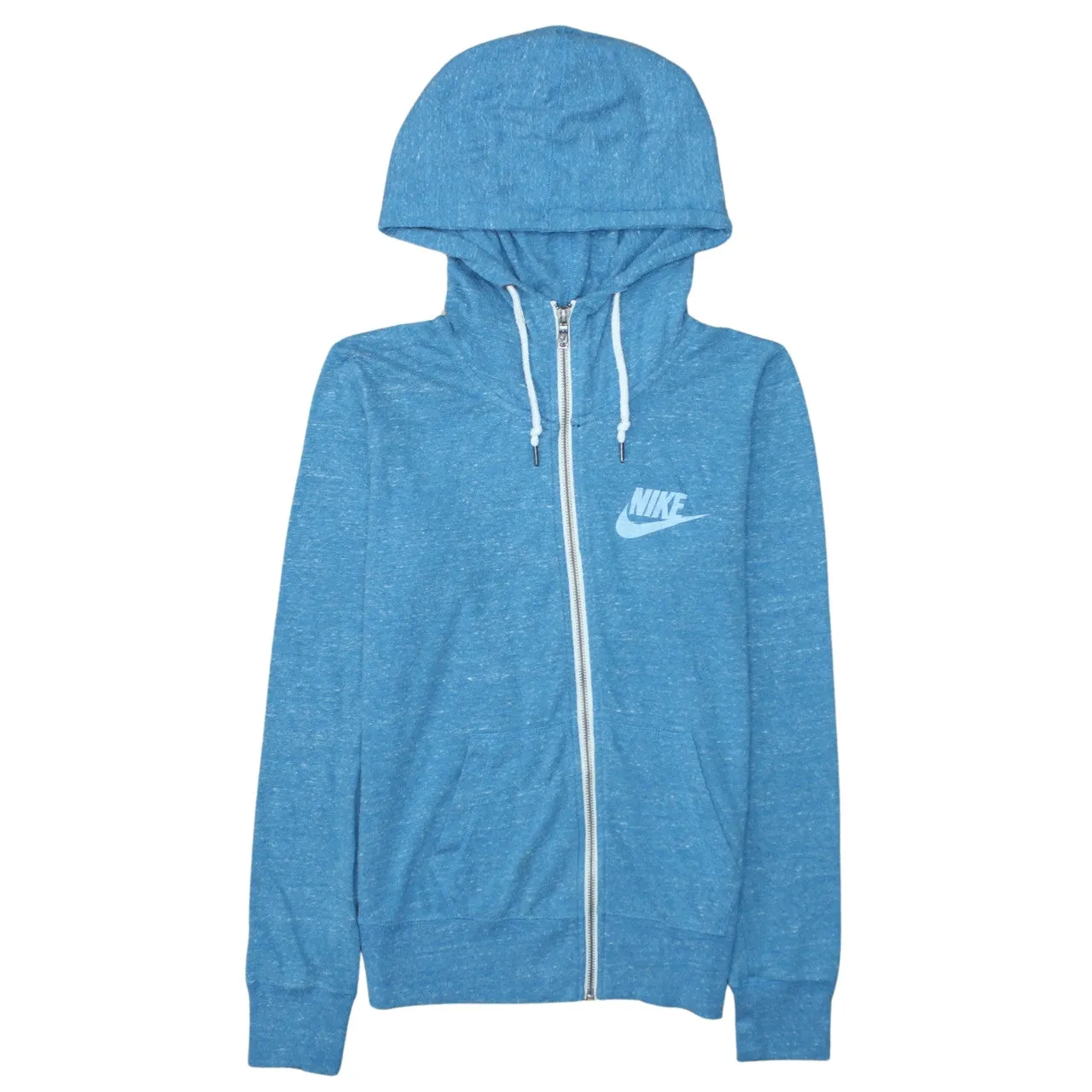 Nike Blue Zip Hoodie Women's Small Printed Chest Logo Drawstring Hood Pockets Sweatshirt sold by Vintage Club