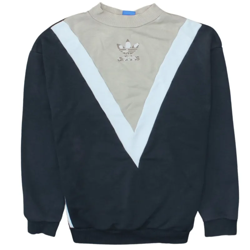 Adidas Beige Cream Sweatshirt Women's Medium Trefoil Logo V Panel Crewneck Pullover sold by Vintage Club