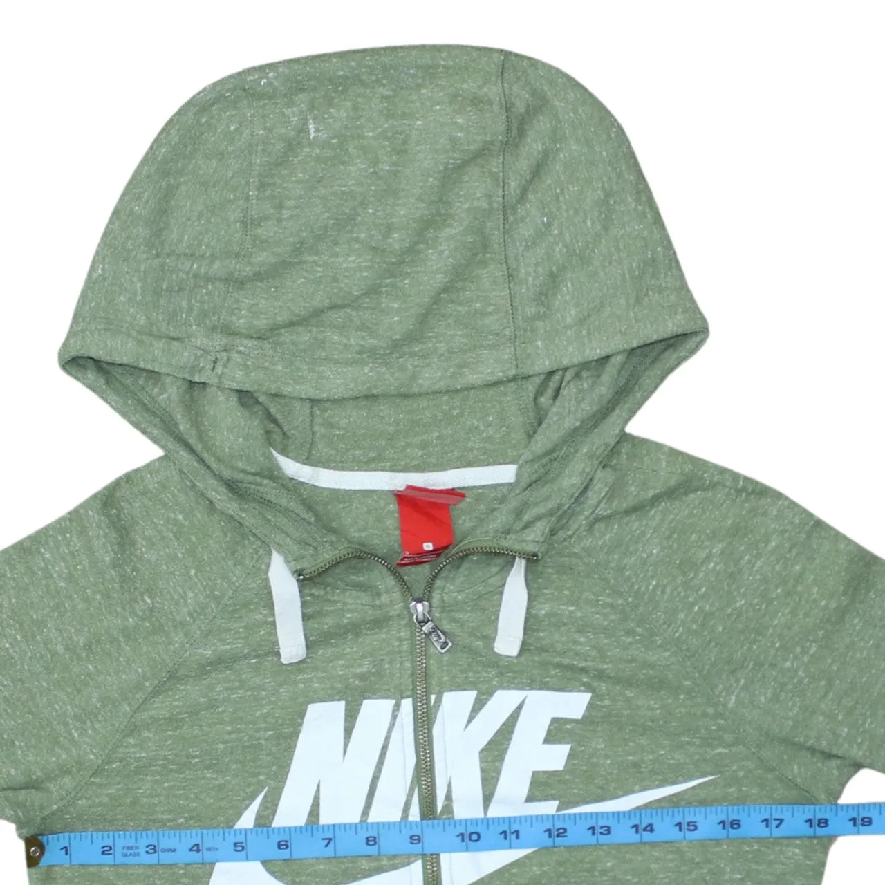 Nike Green Zip Hoodie Women’s Small Printed Logo Drawstring Hood Split Pocket Sweatshirt sold by Vintage Club product image thumbnail 5