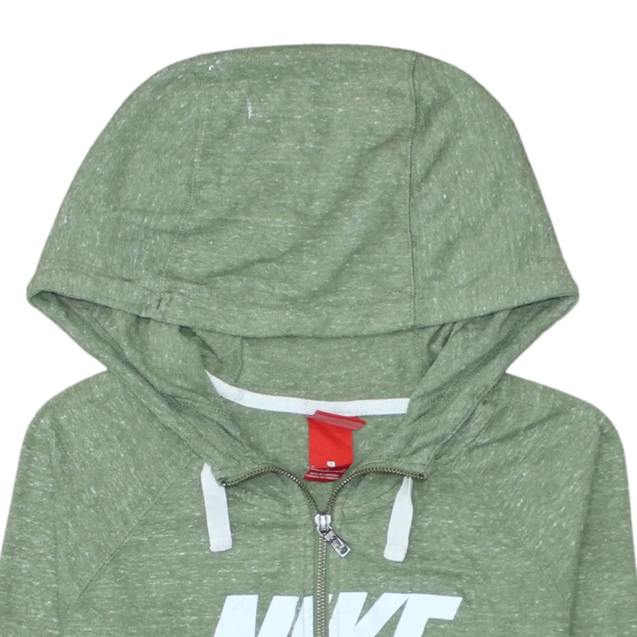 Nike Green Zip Hoodie Women’s Small Printed Logo Drawstring Hood Split Pocket Sweatshirt sold by Vintage Club product image thumbnail 3