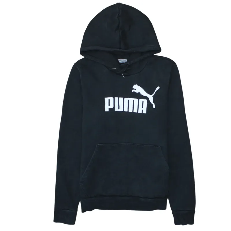 Puma Black Hoodie Women’s Medium Printed Logo Front Pouch Fleece Pullover Sweatshirt sold by Vintage Club