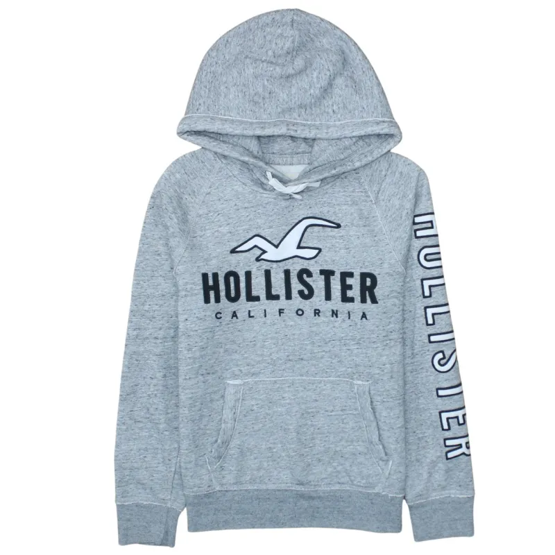 Hollister Grey Hoodie Men's XSmall Printed Logo Sleeve Text Pullover Sweatshirt sold by Vintage Club