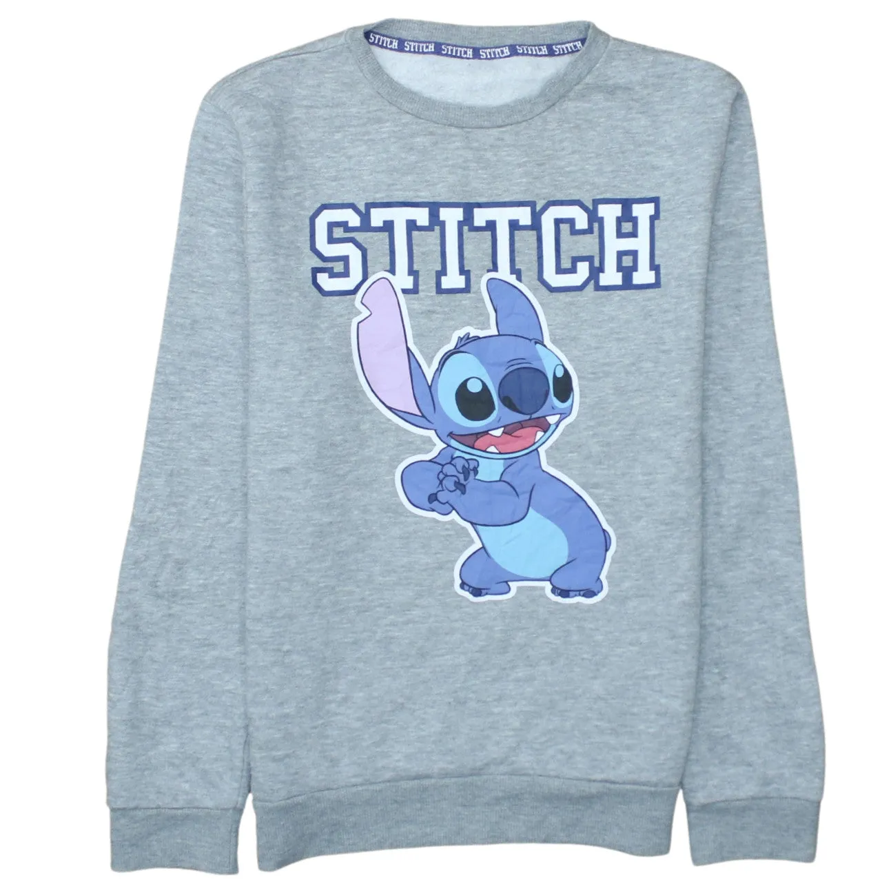 Disney Light Grey Sweatshirt Men's Small Printed Stitch Graphic Crewneck Pullover Jumper sold by Vintage Club